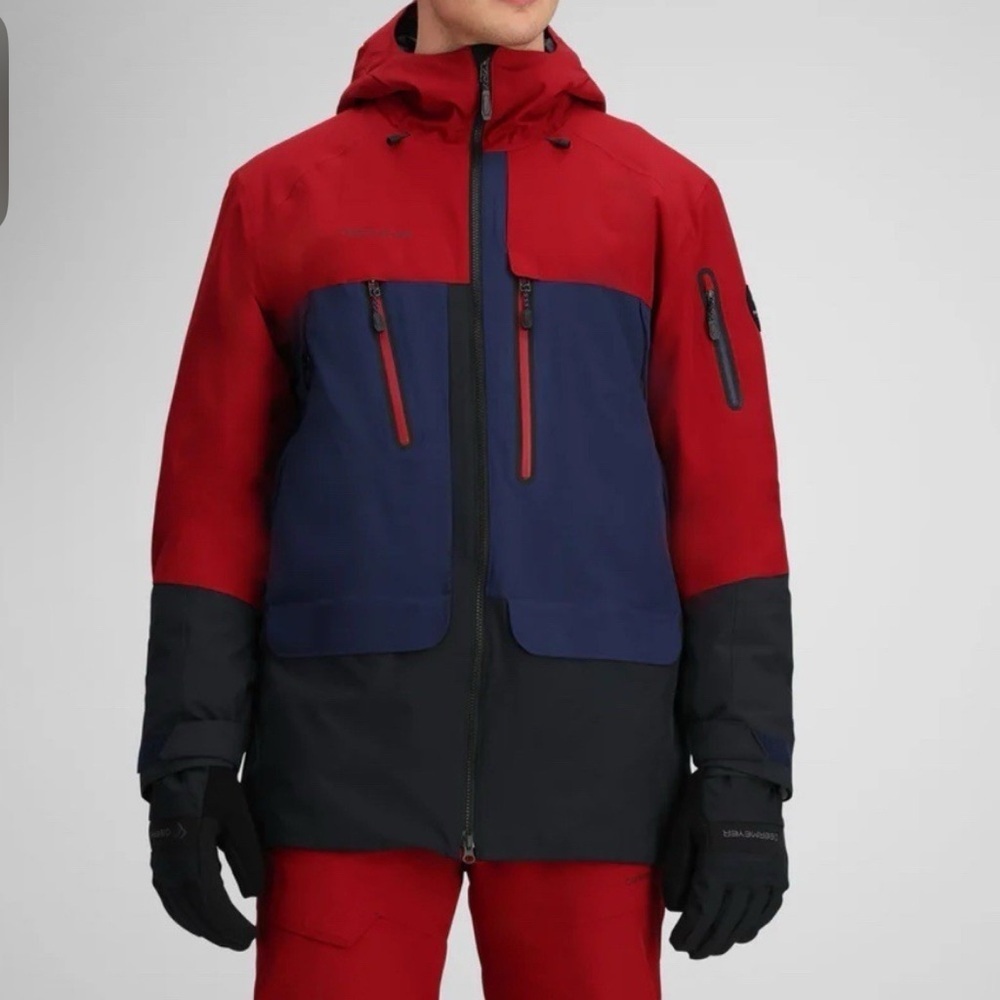 NWT! Men’s Obermeyer red, black and blue ski winter full zip jacket MSRP $349 XL - Picture 1 of 8